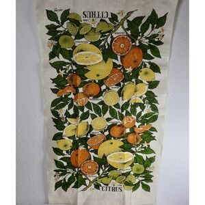 LOIS LONG Vintage Citrus Fruit Linen Kitchen Tea Towel Orange Lemon‎ Grapefruit